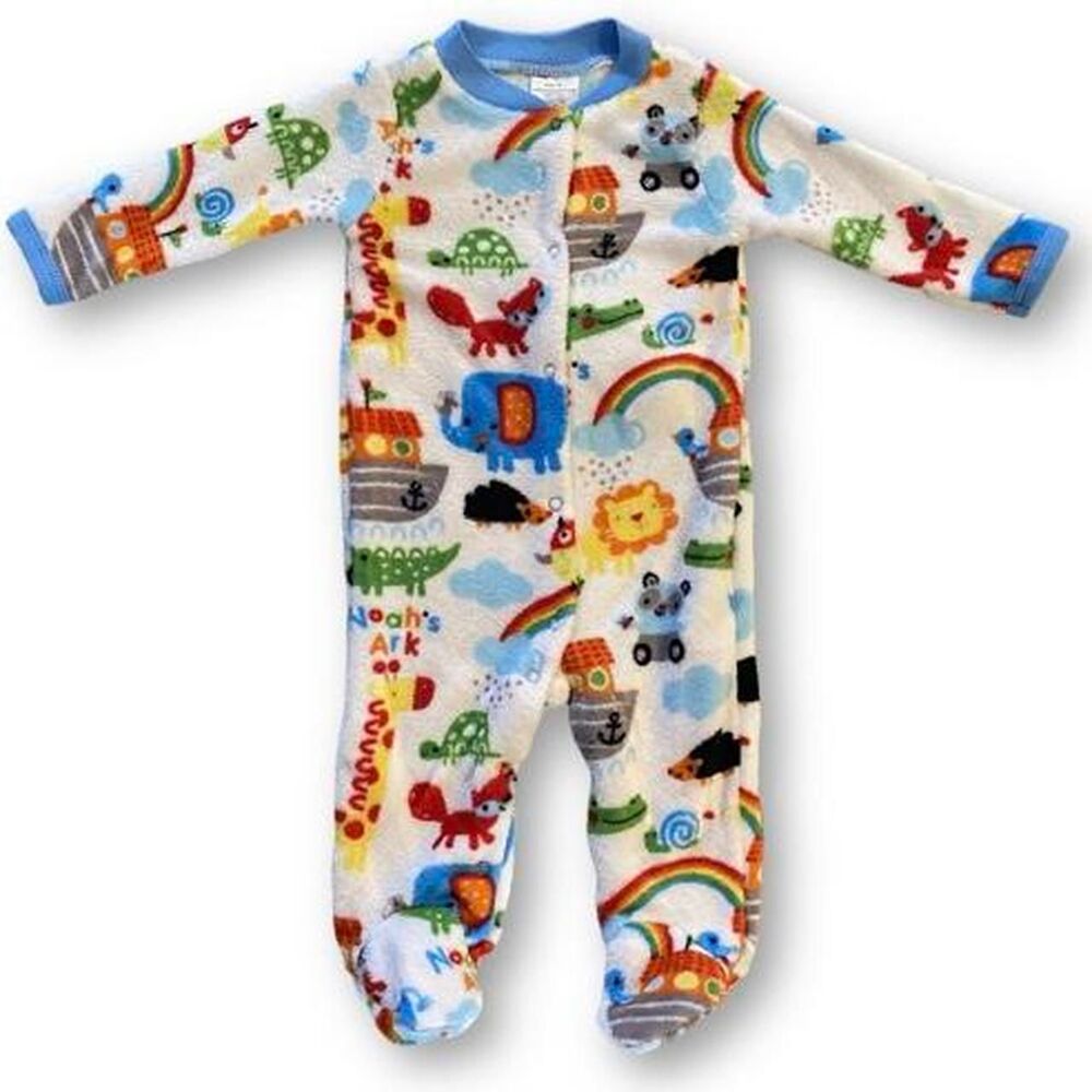 Baby Pajamas Noahs Ark Footie pj's blue red 3/6‎ months